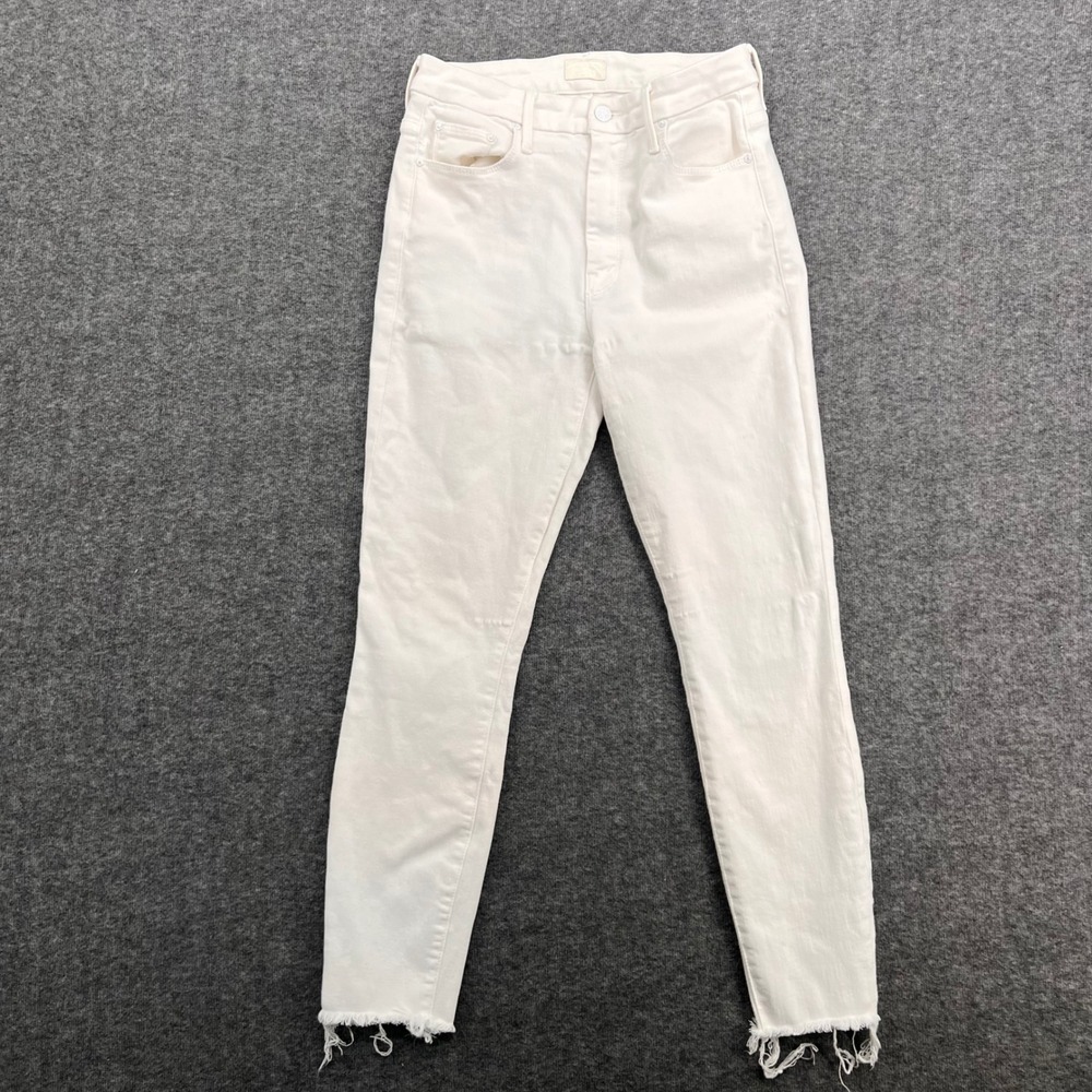 Mother High Waisted Looker Ankle Fray Jeans Crop‎ White Fairest Of Them All  28